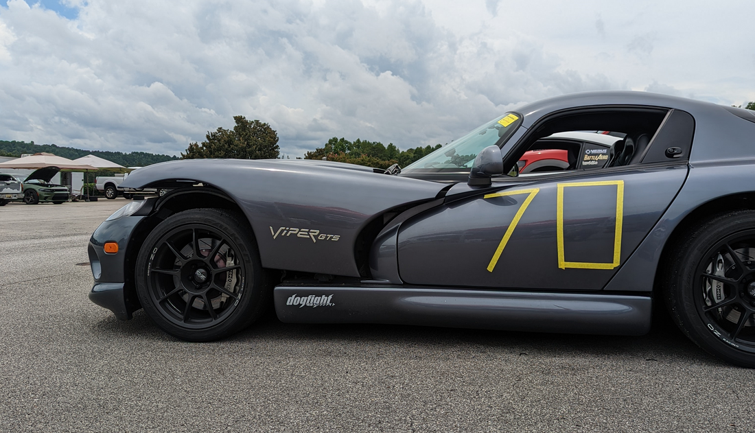 2000 Dodge Viper GTS, steel gray, at race track paddock